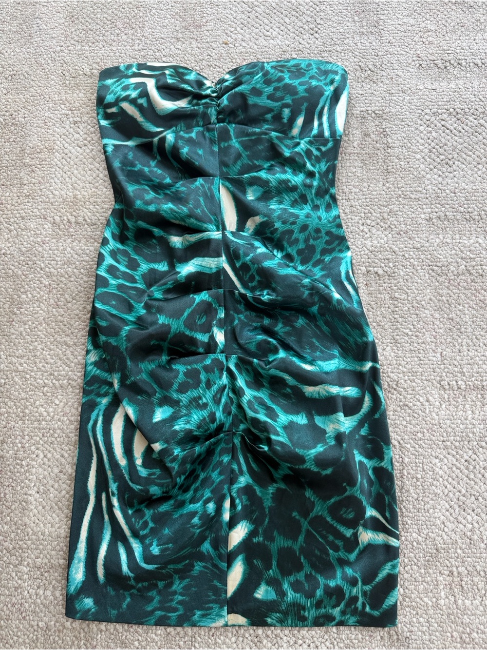 Wendye Chaitin Strapless Teal and Black Animal-Print Dress